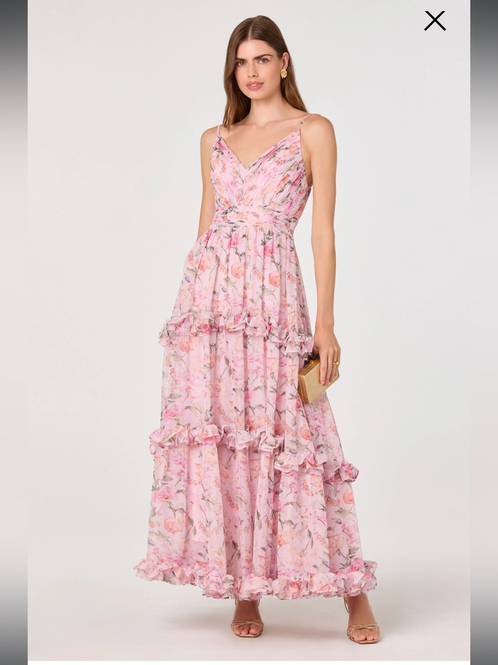 astr the label ayanna pink floral tiered pleated maxi summer sun dress small NEW